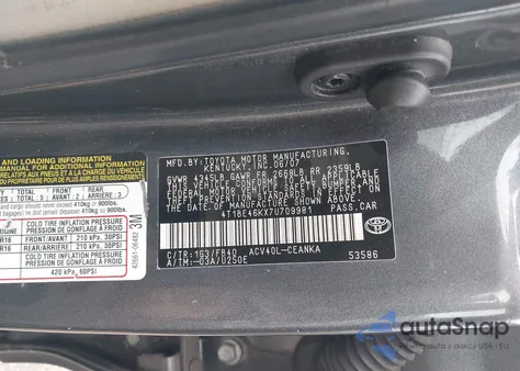 2007 Toyota Camry Le from USA, damaged, VIN 4T1BE46KX7U709981